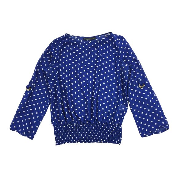 Metaphor Polka Dot Print Chiffon Blouse Size Medium Womens Bright Blue White Top - Picture 1 of 6
